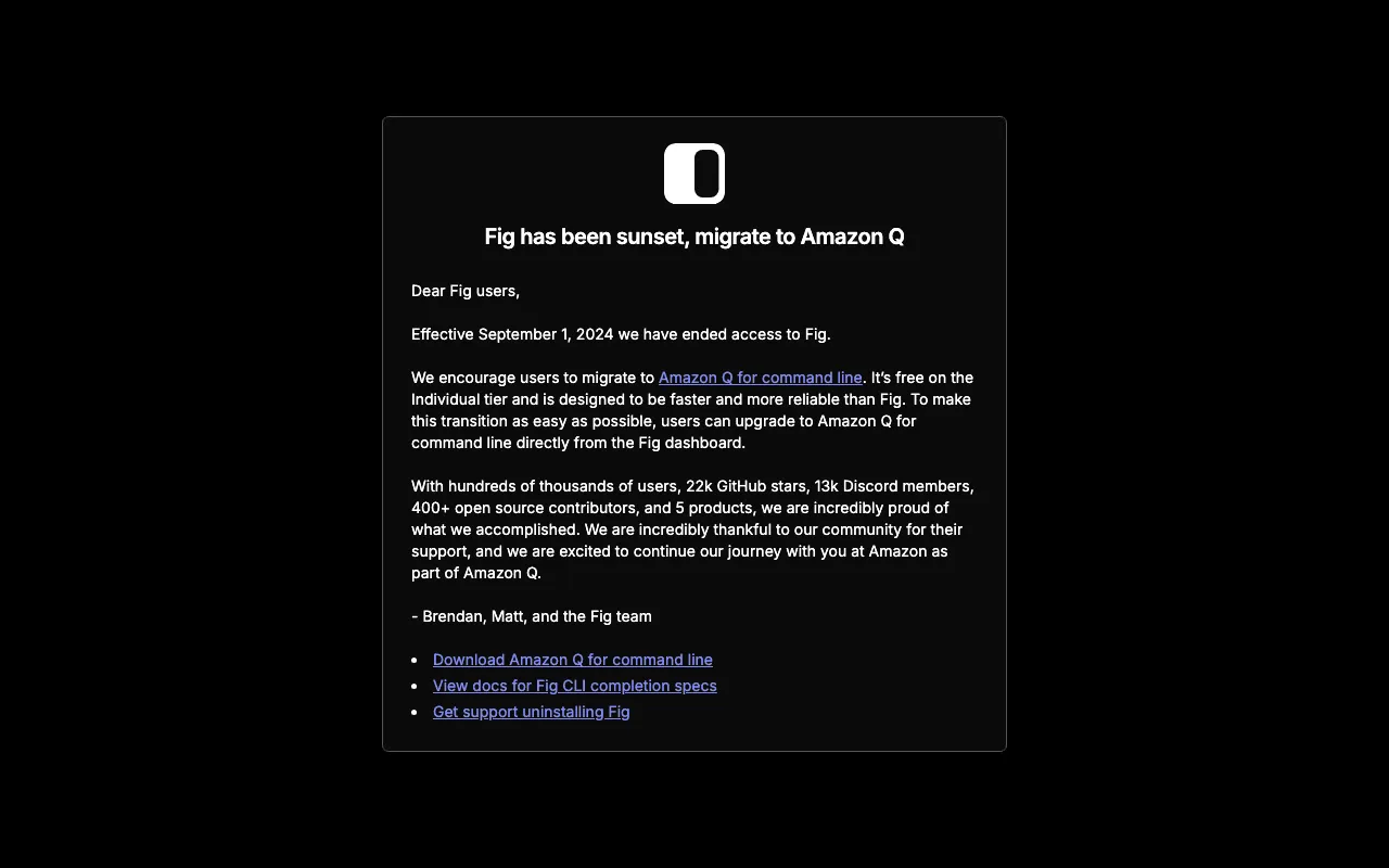 Fig (acquired by AWS) screenshot