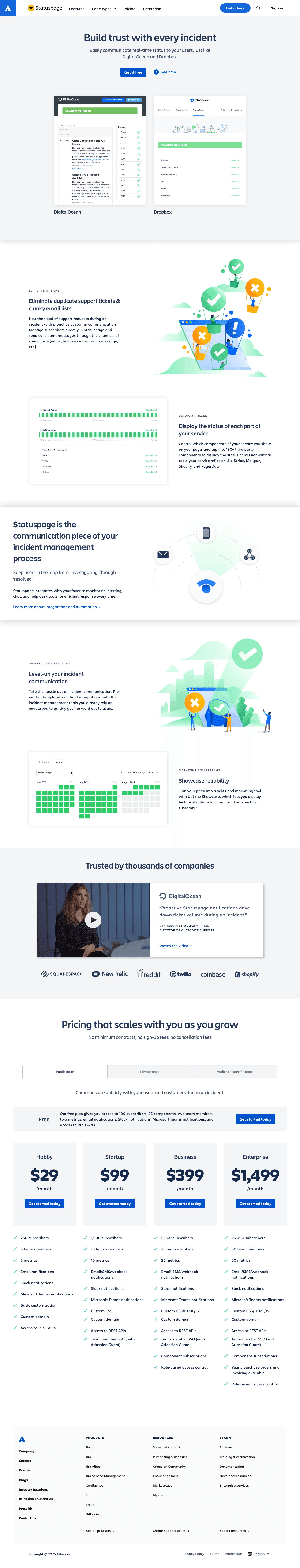 Atlassian Statuspage screenshot