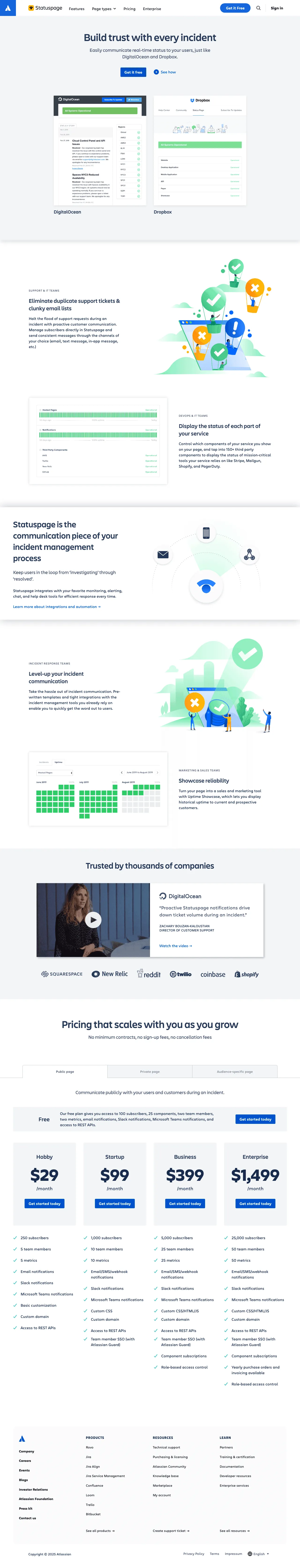 Atlassian Statuspage screenshot