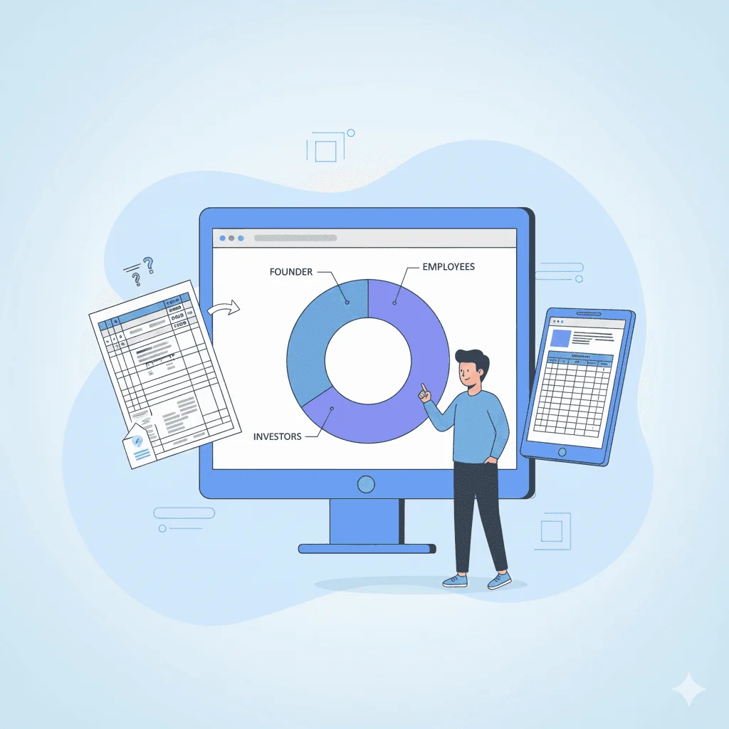 Illustration for I need to manage my cap table and equity: Know exactly who owns what—mistakes here are expensive.