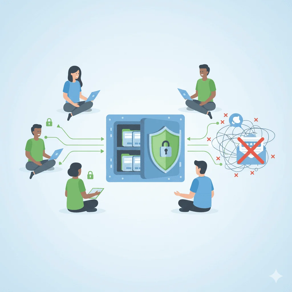 Illustration for I need to manage team passwords securely: Stop sharing passwords in Slack—it is a security breach waiting to happen.